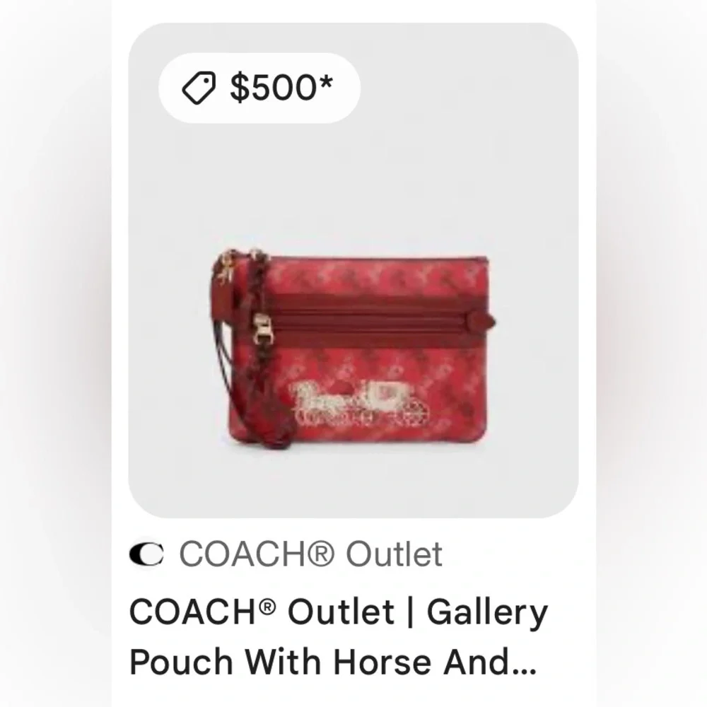 Coach Rare Red 9.25”x6.75” F84635 JAY SHELLS Horse & Carriage Gallery Pouch NWOT